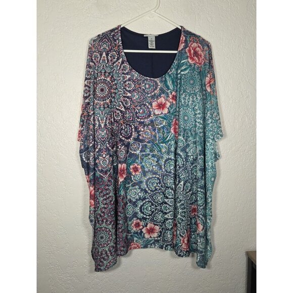 Catherines Blouse Size 0X Mesh Lined Floral Short Sleeve - Picture 1 of 6